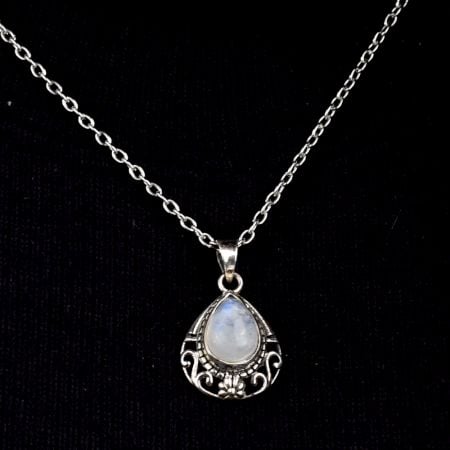 Moonstone Teardrop Engraved 92.5 Sterling Silver Pendant Jewelry