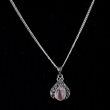 Peach Stone Teardrop Engraved 92.5 Sterling Silver Pendant Jewelry