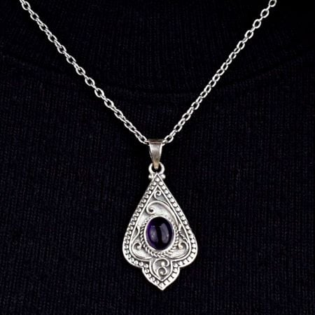 Purple Stone Spiral Design 92.5 Sterling Silver Pendant Jewelry