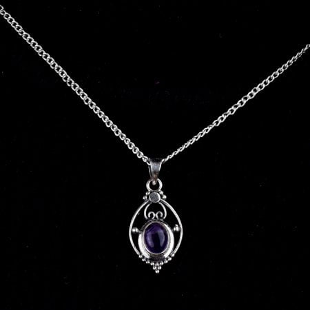 Purple Stone Wired Oval  92.5 Sterling silver Pendant Jewelry