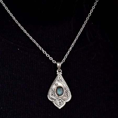 Semi Precious 92.5 Sterling Silver Pendant Necklace