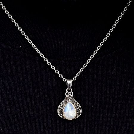 Teardrop Moonstone Embedded 92.5 Sterling Silver Pendant Jewelry