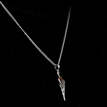 Tiger Eye Teardrop Feather Embedded 92.5 Sterling Silver Jewelry
