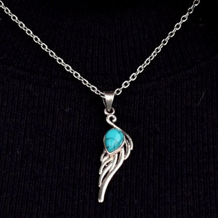Turquoise Teardrop Feather Embedded 92.5 Sterling Silver Jewelry
