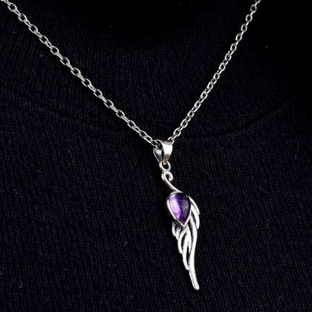 Purple Stone 92.5 Sterling Silver Jewelry Feather Design