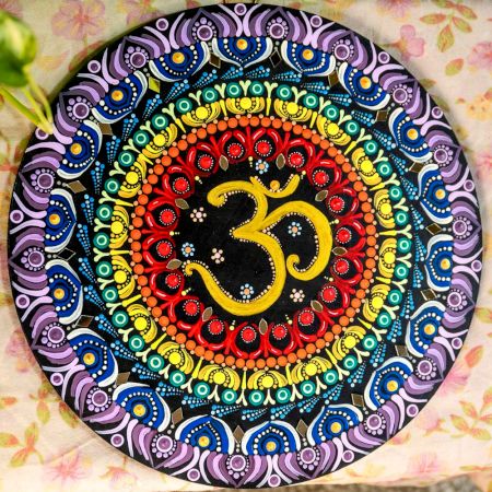 Handpainted Zen Chakra Om Wooden Mandala Wall Art