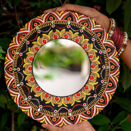 Handcrafted Sringar Mandala Wooden Mirror Wall Accent