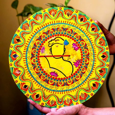Handcrafted Murlidhar Krishna Mandala Wooden Wall Painting