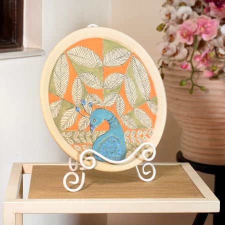 Handcrafted Ceramic Peacock Plate by Artist Meena Vohra