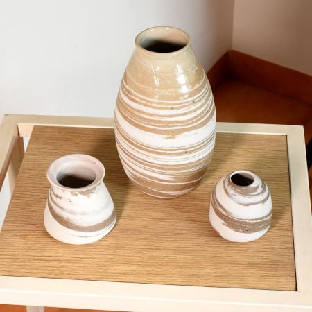 Handmade Ceramic Striped Vases by Artist Meena Vohra Set Of 3
