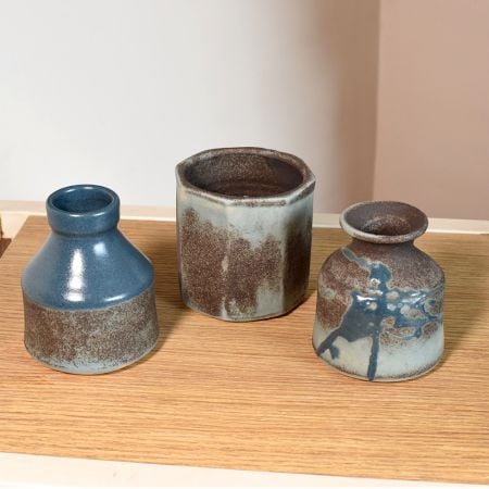 Premium Ceramic Blue Vases by Artist Meena Vohra Set Of 3