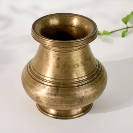 Handmade Antique Brass Holy Water Pot South Indian Vintage Vessel