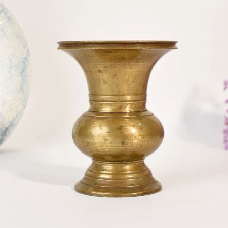 South Indian Vintage Handmade Brass Puja Pot for Flowers and Rituals