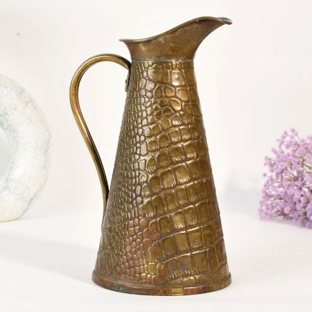 Handmade Vintage Brass Decorative Jug with Textured Design