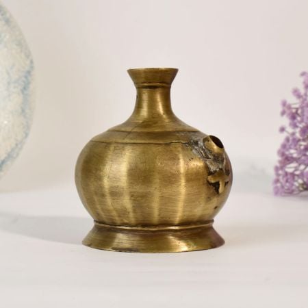 Handcrafted Vintage Brass Hookah Base Vase for Rustic Floral Decor