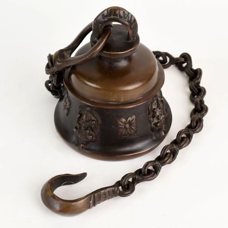 Vintage Handmade Bell Metal Himalayan Temple Bell With Chain And Hook