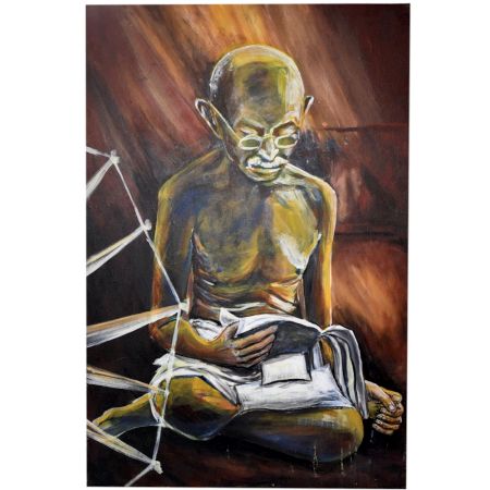 Hand-Painted Mahatma Gandhi Acrylic Canvas Painting for Wall Hanging