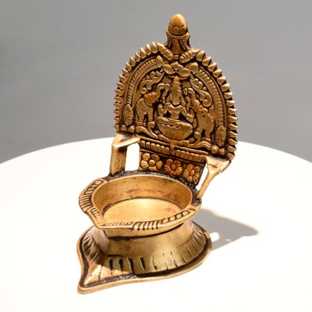 Handcrafted Brass Gajalakshmi Oil Lamp for Puja Rituals