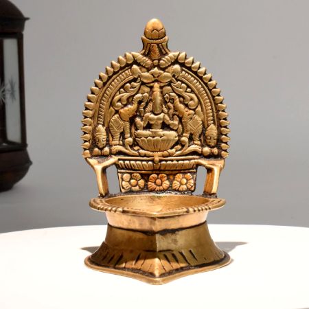Handcrafted Brass Gajalakshmi Oil Lamp for Puja Rituals