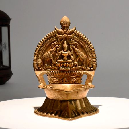 Handmade Brass Gajalakshmi Diya Oil Lamp for Ritual Worship