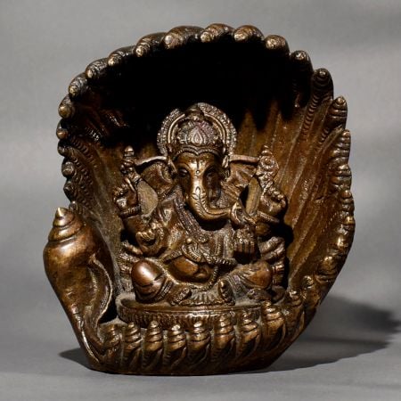 Handmade Premium Brass Ganesha Sitting Inside Conch Shell Statue