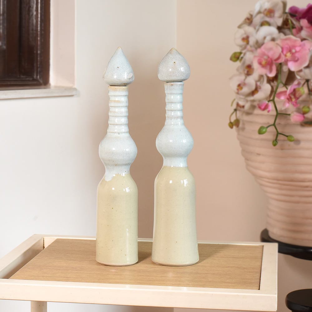 Handmade Ceramic Cream Bottles by Artist Meena Vohra Set of 2