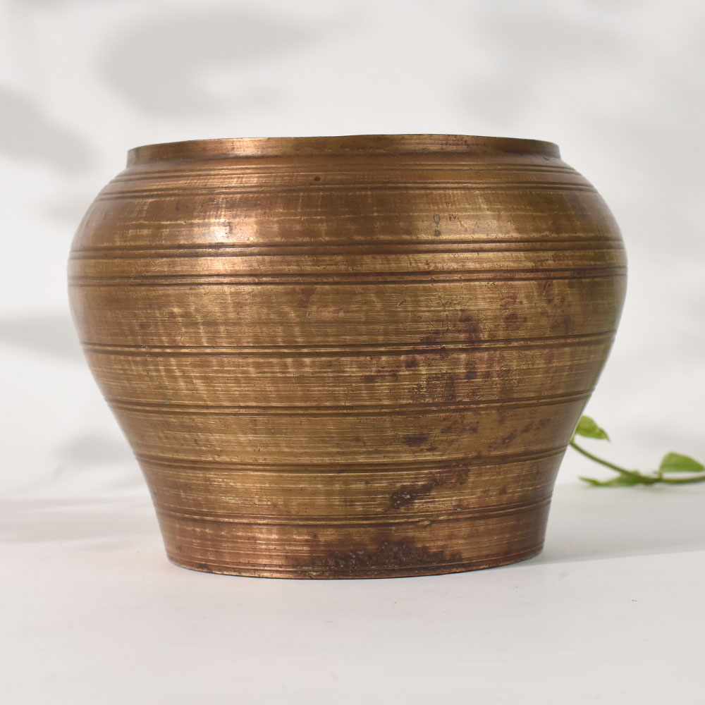 Antique Brass Pot Handmade Vintage Vessel for Floral Decoration