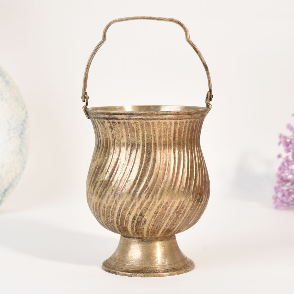 Vintage Brass Decorative Bucket with Handle for Floral Display