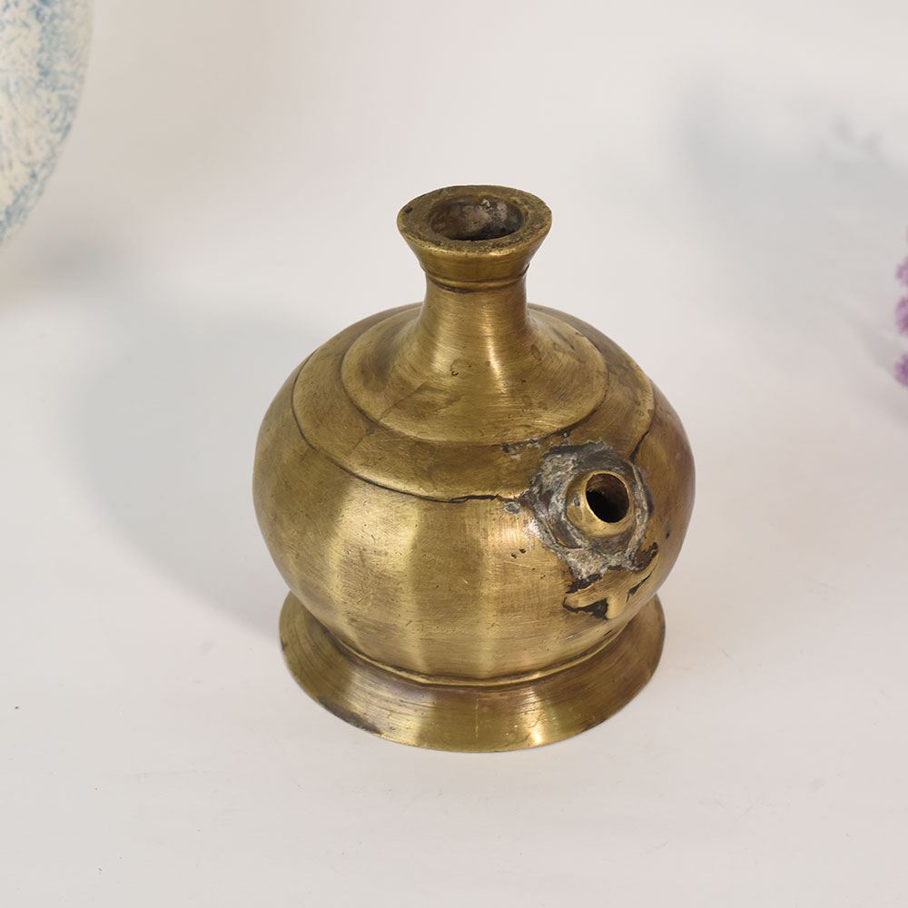 Handcrafted Vintage Brass Hookah Base Vase for Rustic Floral Decor