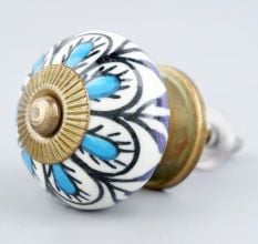 Handpainted Turquoise Floral Ceramic Knob