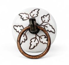 Brown Leaf Etched Big Ceramic Flat Dresser Knob Online