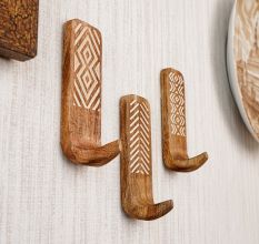 Wooden Brown White Pattern Adhesive Hook - Pack of 3