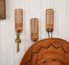 Wooden Brown White Pattern Adhesive Hook - Pack of 3