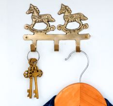 Golden Running Two Horse Brass Wall Hook
