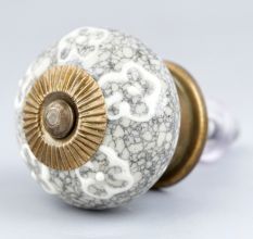 White Floral Crackle Cabinet Ceramic Knob