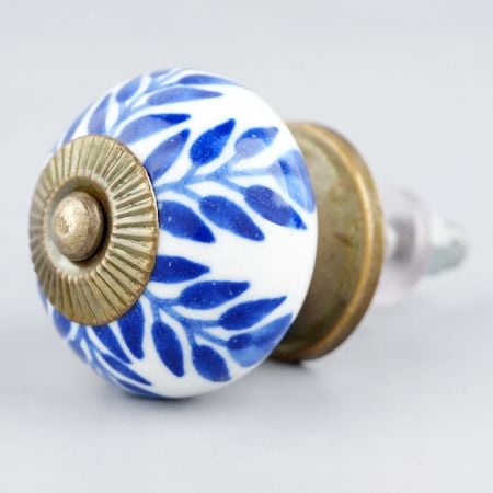 Navy Blue Leaf Ceramic Knob
