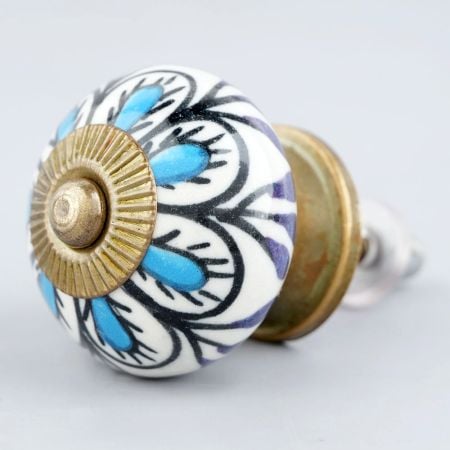 Handpainted Turquoise Floral Ceramic Knob