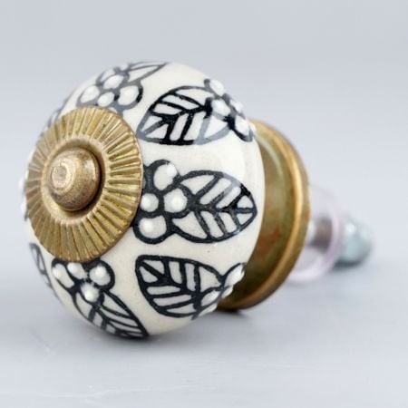 Black Leaf Ceramic Cabinet Knob
