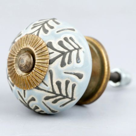 Grey Leaf Embossed Ceramic Knob