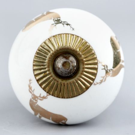 Golden Running Rein Deer Pattern Ceramic Drawer Knob