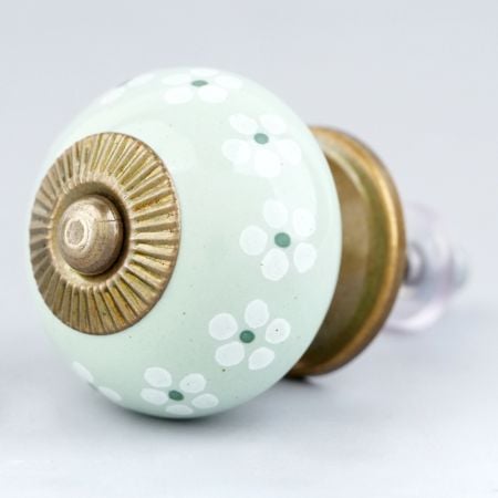 Sage Green And White Tiny Flower Ceramic Drawer Knob Online