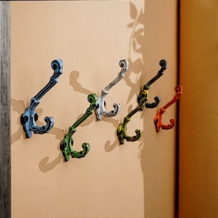 6 Pieces Multicolor Double Prong Iron Decorative Wall Hooks