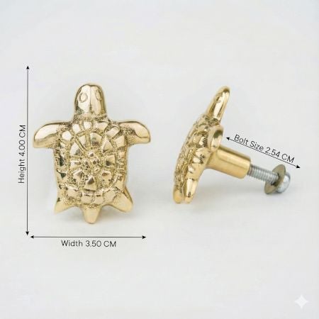 Golden Brass Turtle Knob – Handmade Cabinet and Drawer Pull-1 Piece