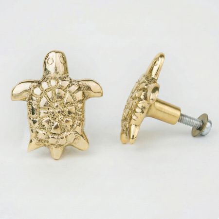 Golden Brass Turtle Knob – Handmade Cabinet and Drawer Pull-1 Piece