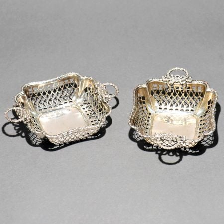 Vintage Mappin & Webb Ltd. Sterling Silver Pierced Baskets in Pair