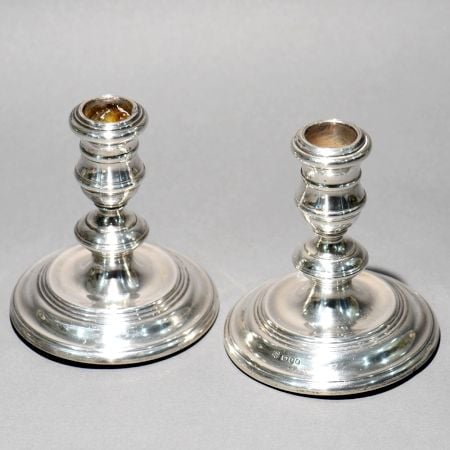 Vintage English Sterling Silver RC Maker Candle Stand in Pair