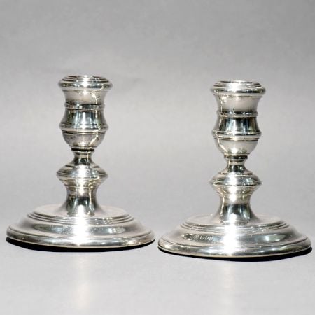 Vintage English Sterling Silver RC Maker Candle Stand in Pair