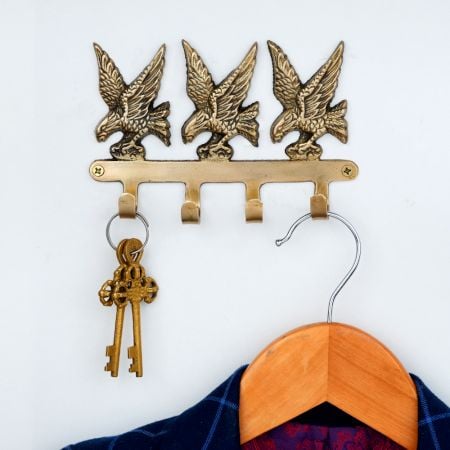 Golden Brass Eagle Wall Hook – Decorative Key & Coat Holder