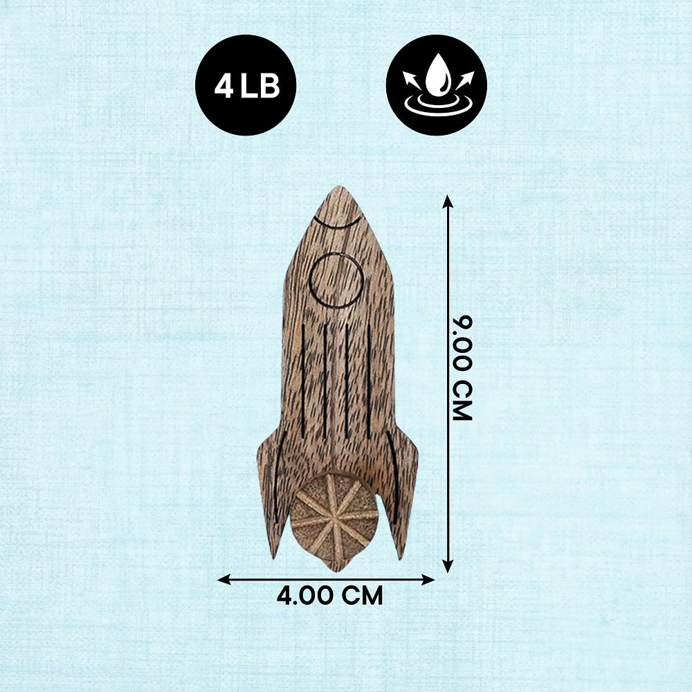 Natural Wooden Adhesive Rocket Shape Coat Wall Hook-Pack of 3