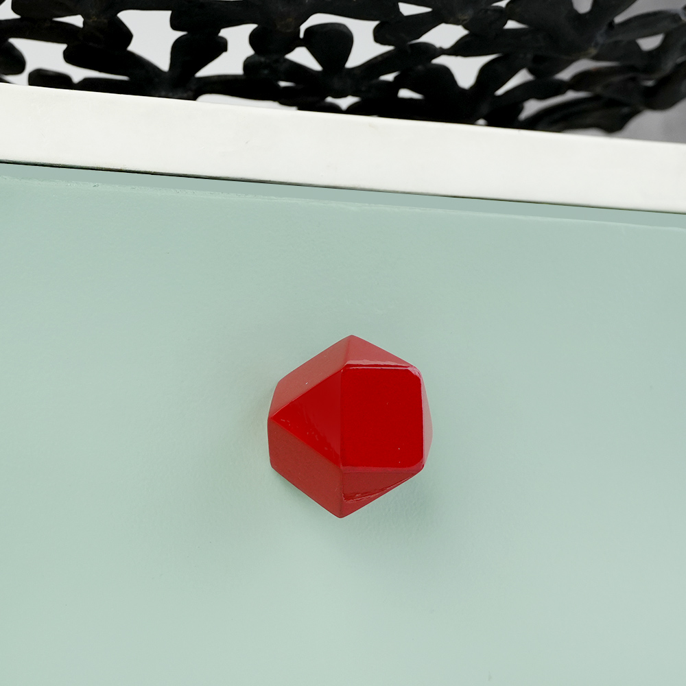 Red Geometric Wooden Cabinet Knob